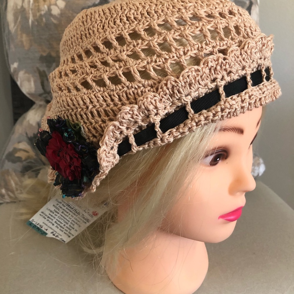 Unique handmade Boho hat FIRM 🌟ONE OF A KIND Crochet linen Boho hat - Picture 2 of 8